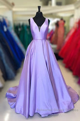 Simple Purple Satin Long Semi Formal Prom Dress Purple Formal Dress, Graduation School Party Gown